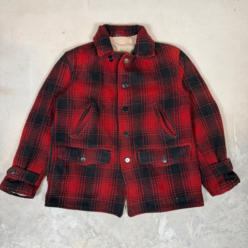 Vintage 40s 50s Red Black Buffalo Plaid Wool Cruiser Hunting Jacket Mens Medium
